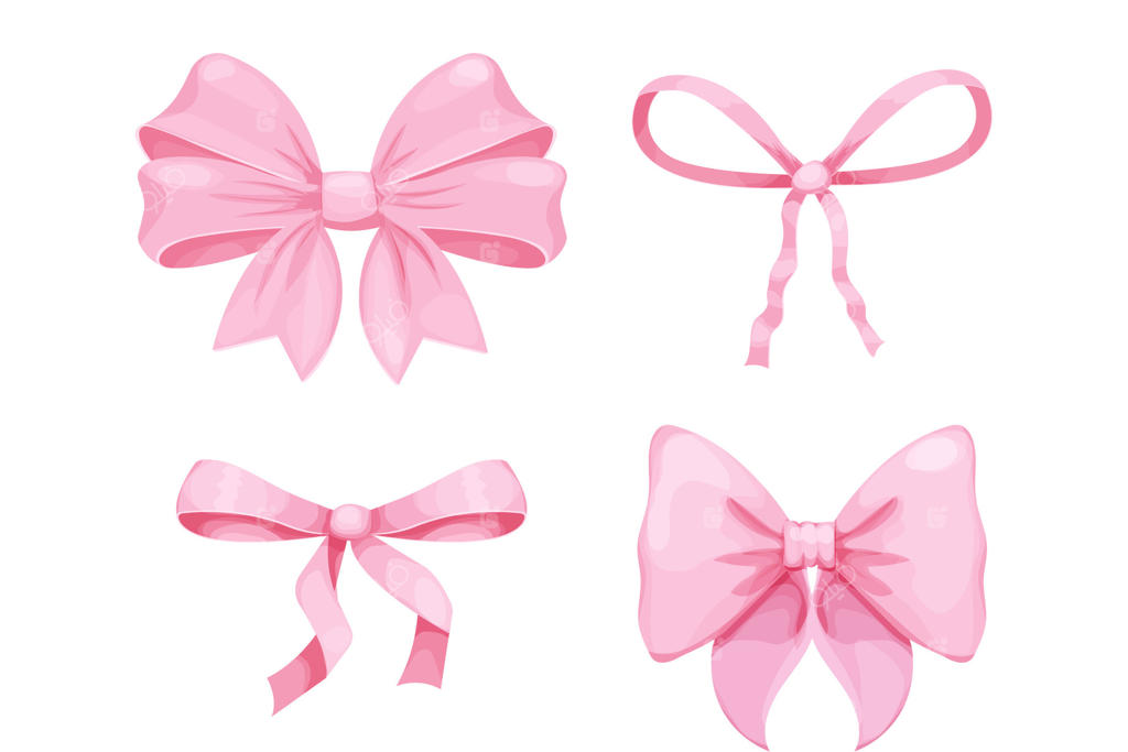 پاپیون صورتی به سبک Y2K، روبان ظریف و زیبا در پس‌زمینه سفید. گره ساتن دوست‌داشتنی.