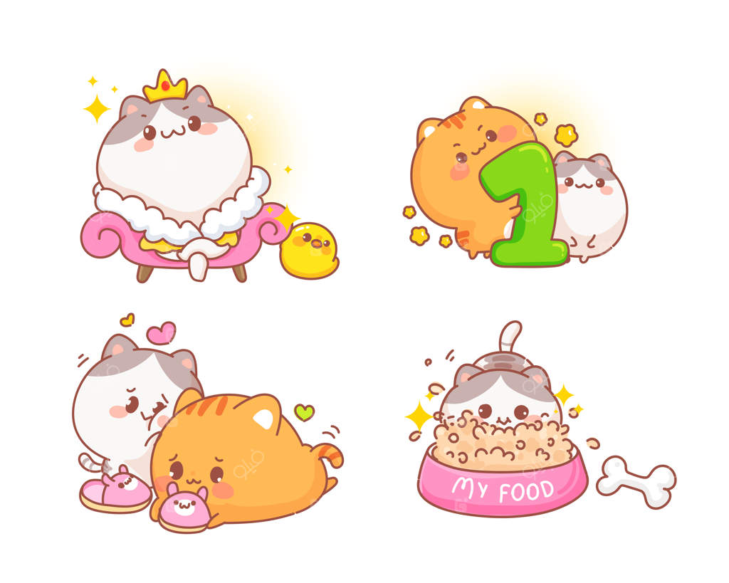 مجموعه‌ای از گربه‌های شاد و بامزه با حرکات مختلف - تصویرسازی کارتونی