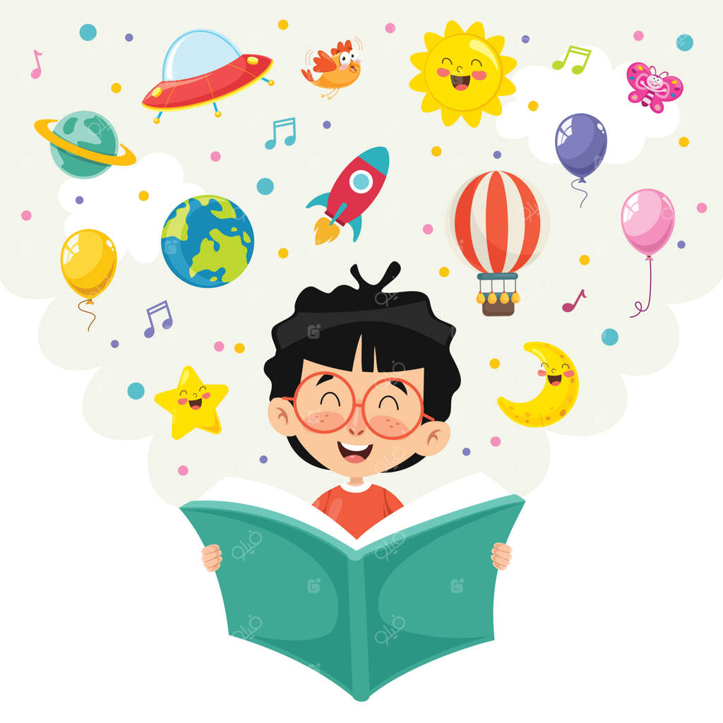 تصویرسازی وکتوری از کودک در حال خواندن کتاب