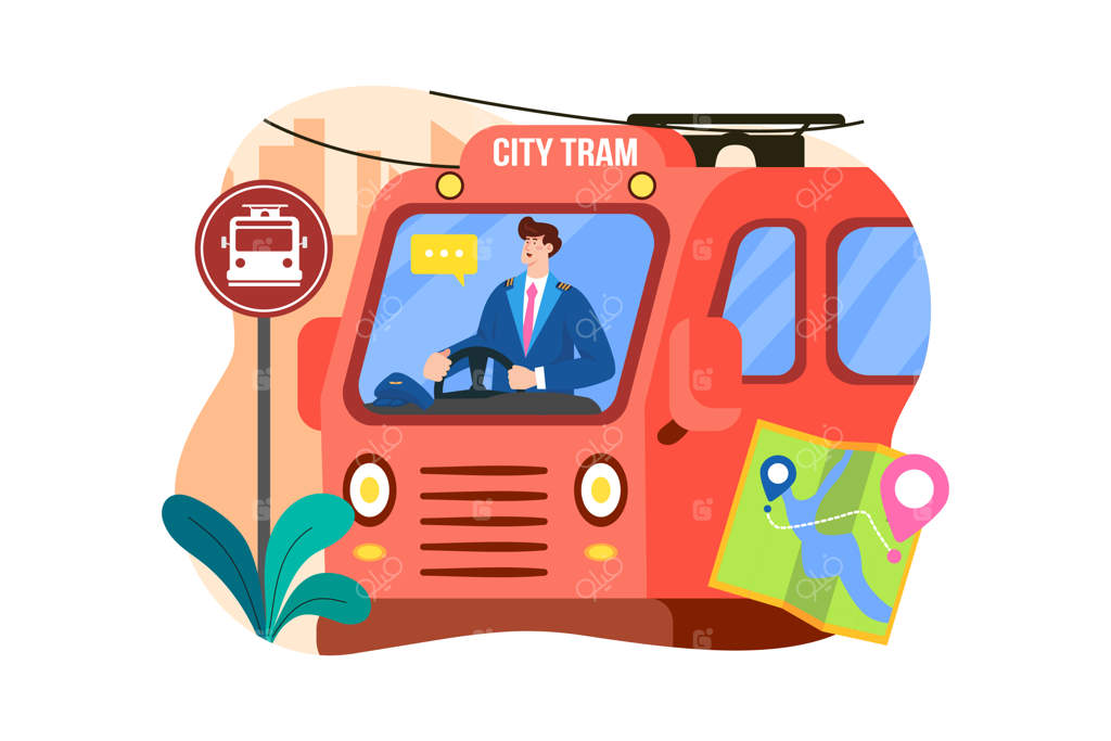 مردی در حال راندن تراموا در خیابان است