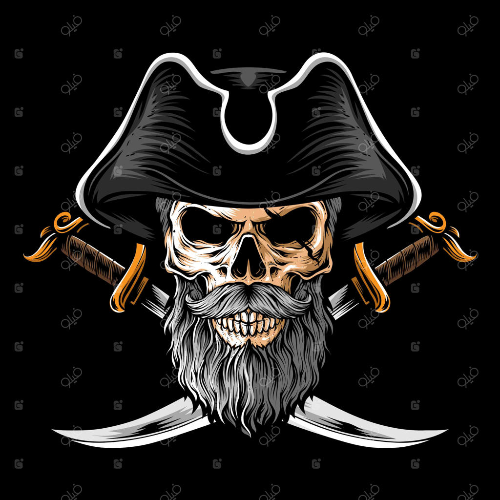 دزد دریایی با جمجمه و دو شمشیر