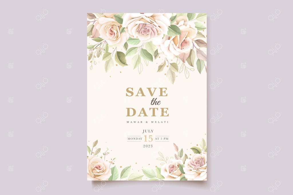 کارت دعوت زیبا با طرح گل‌های رز نرم