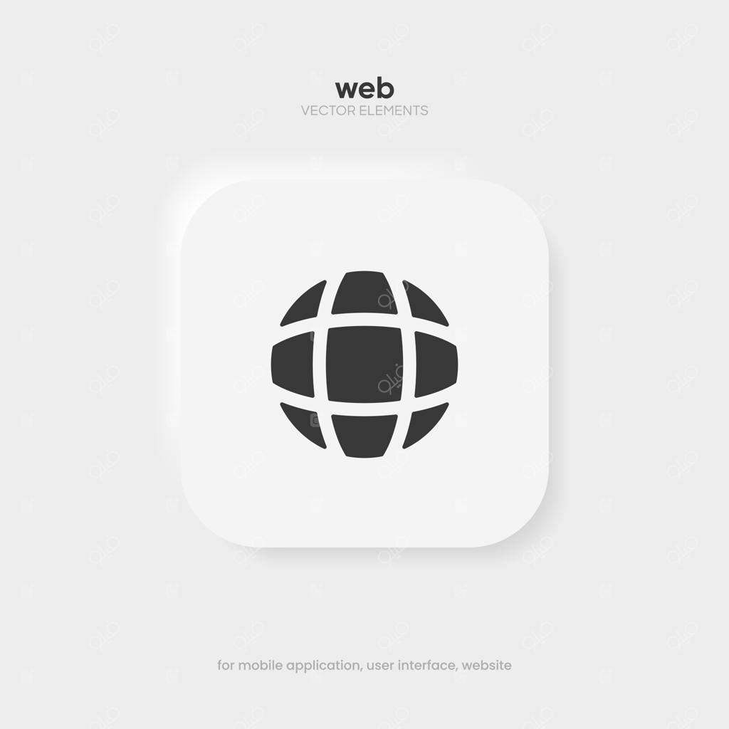 آیکون وب و اینترنت، نماد شبکه، کره زمین و آدرس سایت (www)