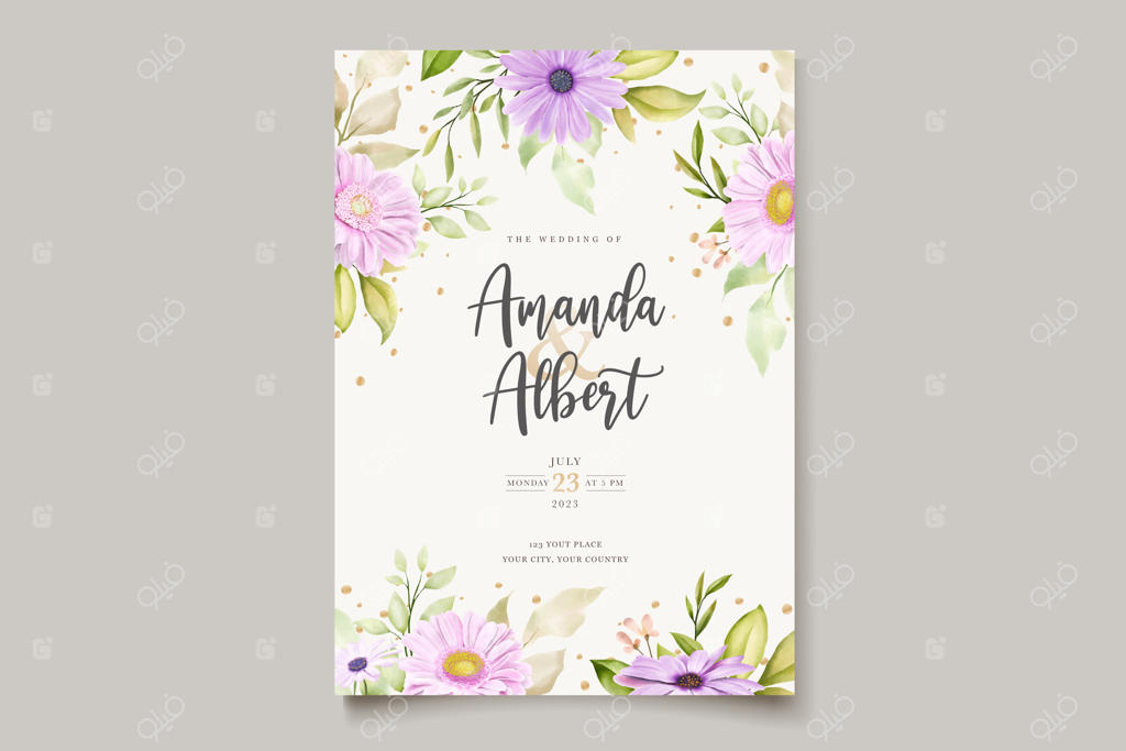 کارت دعوت طرح گل داوودی با آبرنگ