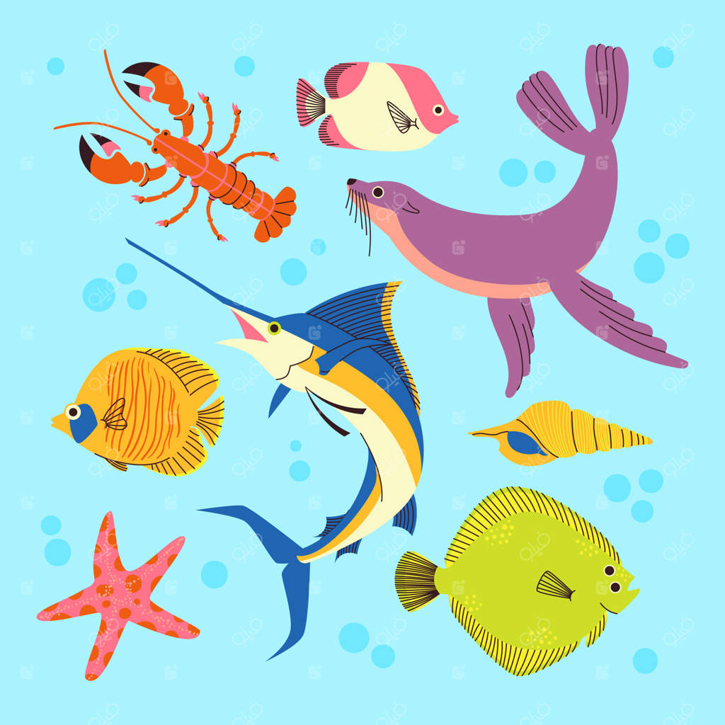 تصویرسازی حیوانات دریایی با دست کشیده شده