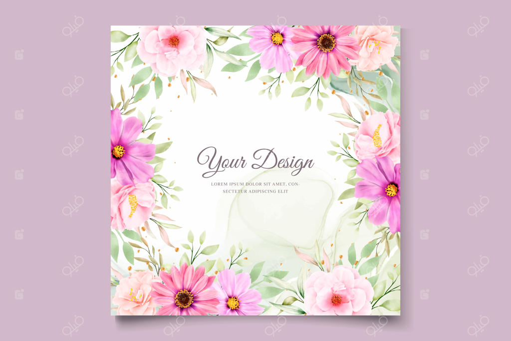 ست کارت دعوت عروسی با طرح گل داوودی آبرنگی