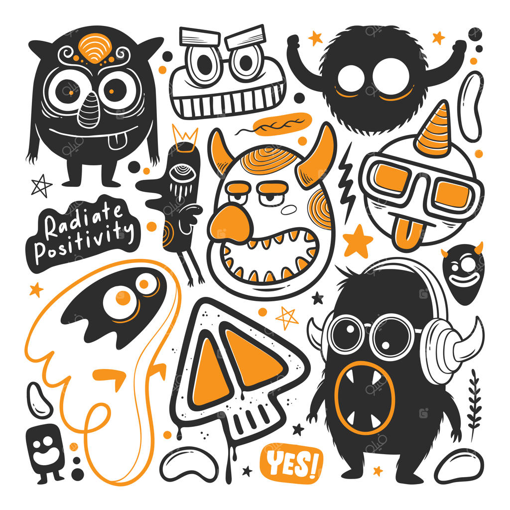 وکتور نقاشی شده دست‌ساز هیولای بامزه