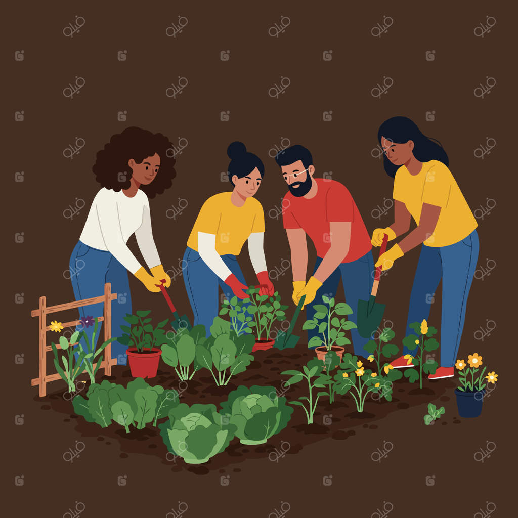 باغبانی گروهی: کاشت سبزیجات و گل‌ها در باغ اجتماعی با همکاری و دقت