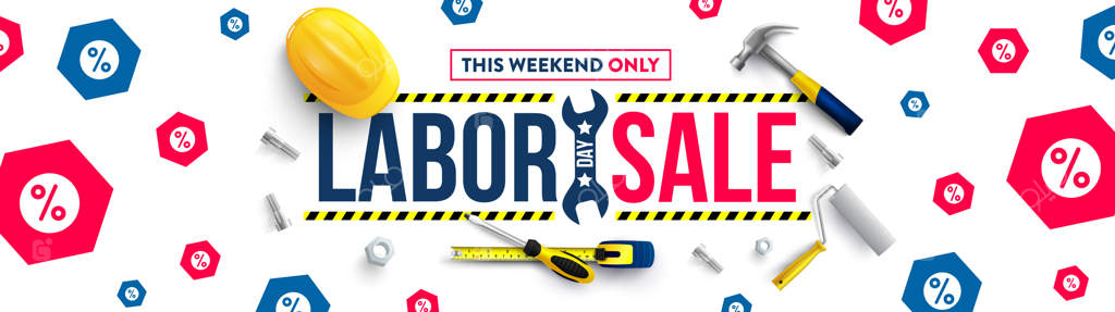 پترن پوستر روز کارگر - جشن روز کارگر در آمریکا با کلاه ایمنی و ابزارهای ساختمانی