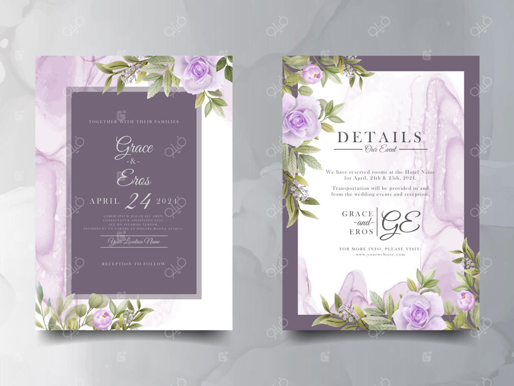 کارت دعوت عروسی با طراحی گل‌های دست‌کشیافته و شیک