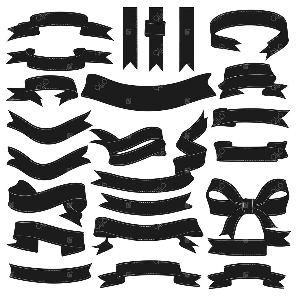 مجموعه وکتور سیلوئت و طرح مشکی روبان و بنر