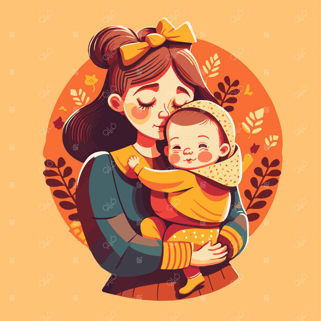 روز مادر مبارک مامان! بغل عاشقانه کودک پس‌زمینه گل‌دار وکتور سبک تخت
