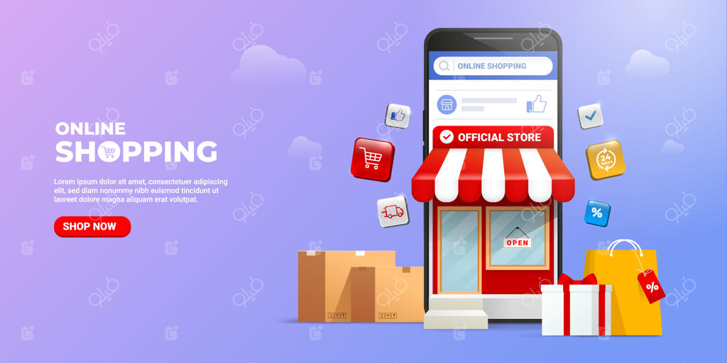 مفاهیم خرید آنلاین در برنامه‌ها و وب‌سایت‌های موبایل شبکه‌های اجتماعی.