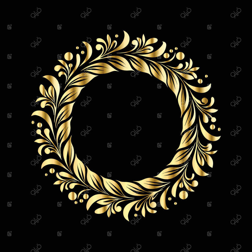 تاج طلایی با پس‌زمینه سیاه: قاب طلایی قدیمی با نقش و نگار گل‌ها