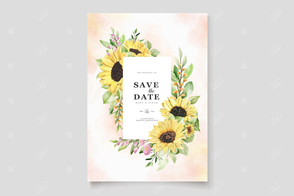 کارت پس‌زمینه گل آفتابگردان با آبرنگ دستی رسم شده