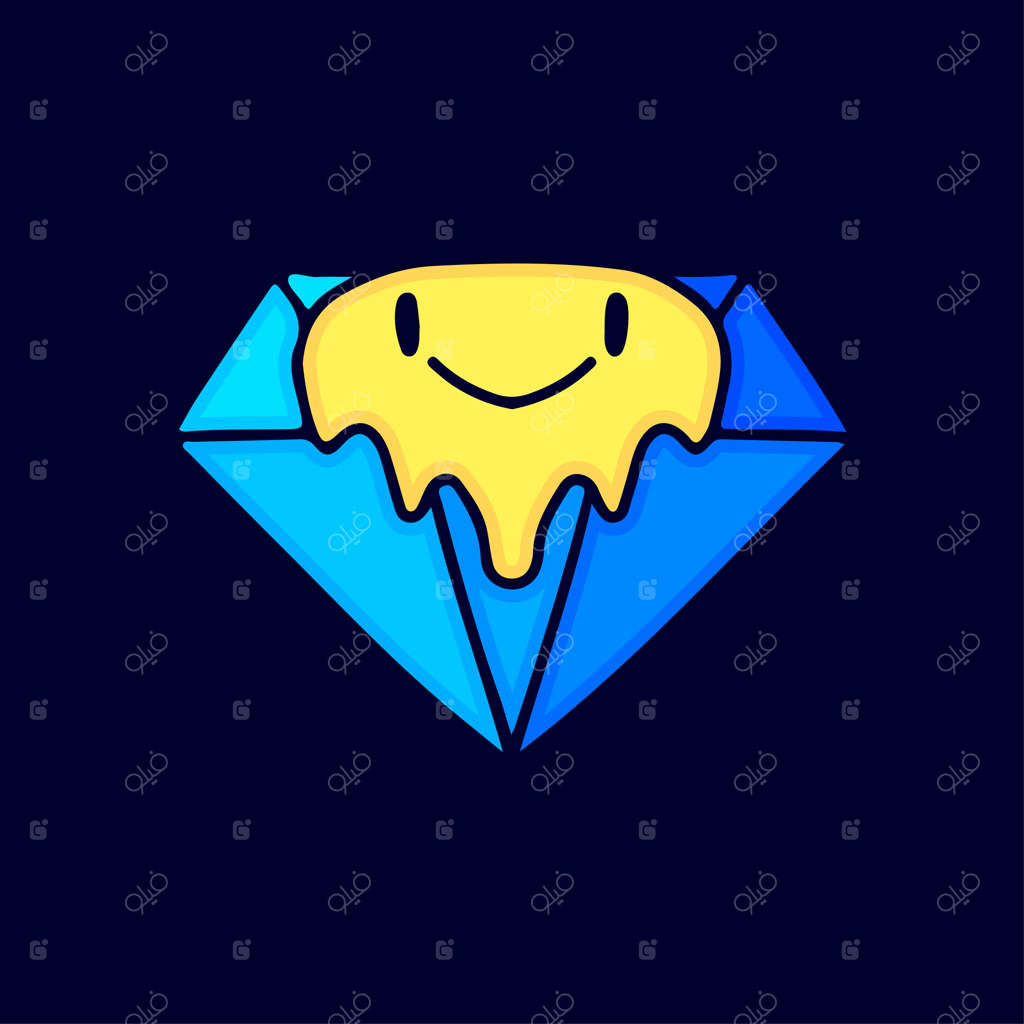 کارتون الماس با چهره اموجی ذوب‌شده، مناسب برای تی‌شرت و برچسب
