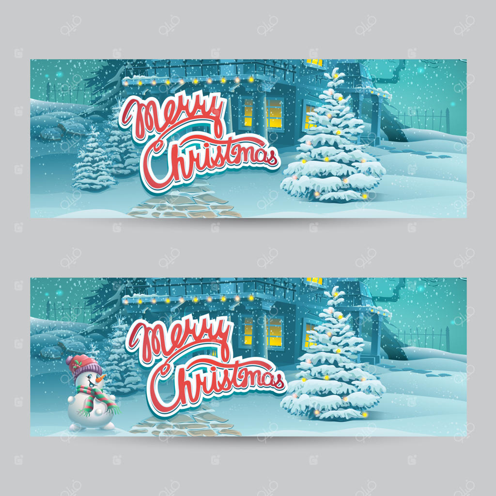 بنر افقی - تصویر کارتونی وکتور جشن کریسمس مبارک.