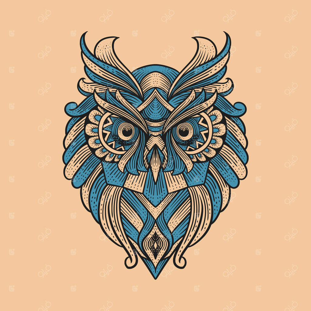 تصویر قدیمی سر جغد با سبک حکاکی