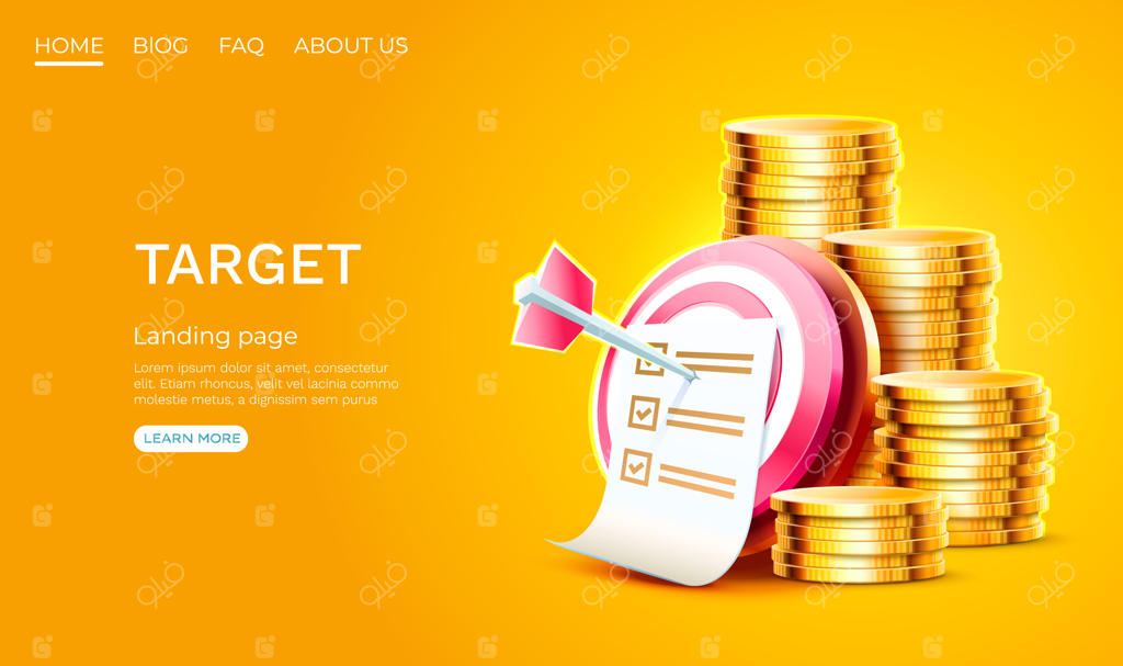 صفحه فرود هدف: بنر سکه‌ها، آیکون وکتور تجارت