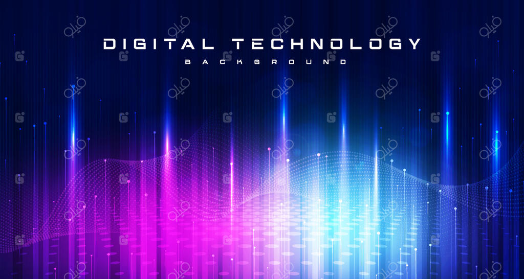 پس‌زمینه انتزاعی فناوری دیجیتال و مدار آینده‌نگرانه با تم آبی و صورتی، علوم سایبری، نوآوری و ارتباطات، هوش مصنوعی و کلان‌داده، اتصال شبکه اینترنت، وکتور تصویرسازی ابری های‌تک