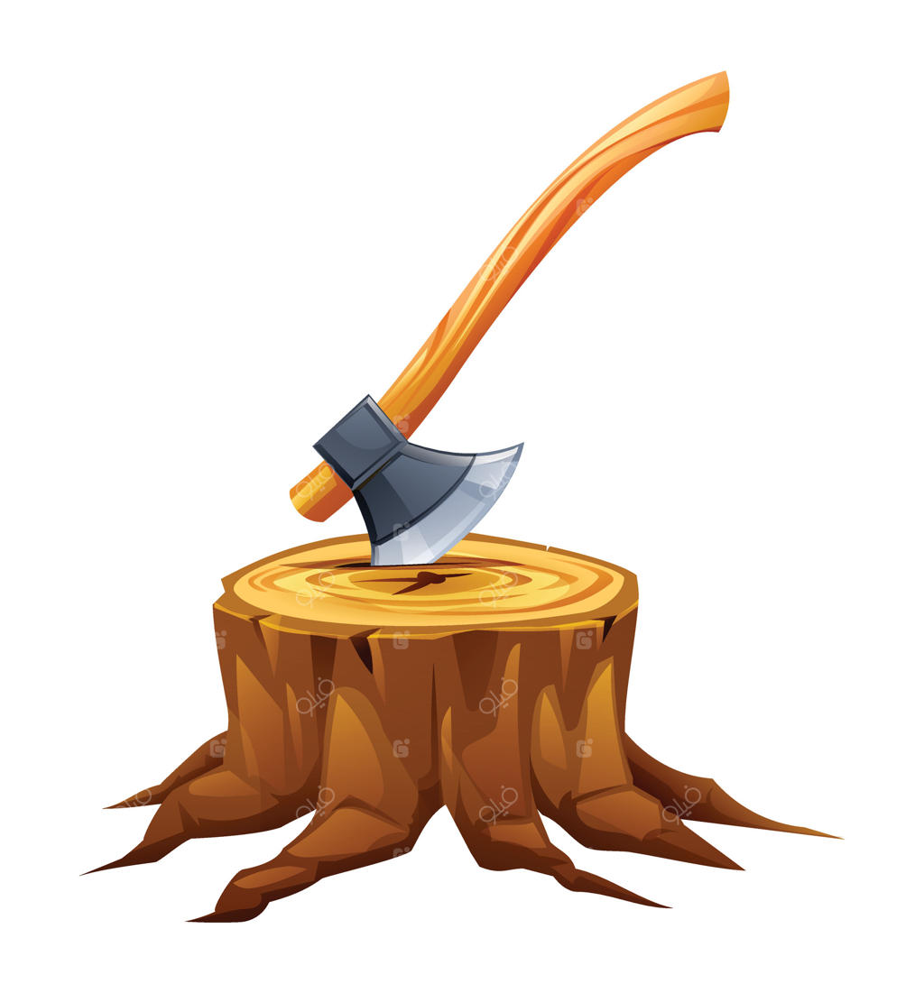 تبر در کنده درخت. تصویر کارتونی