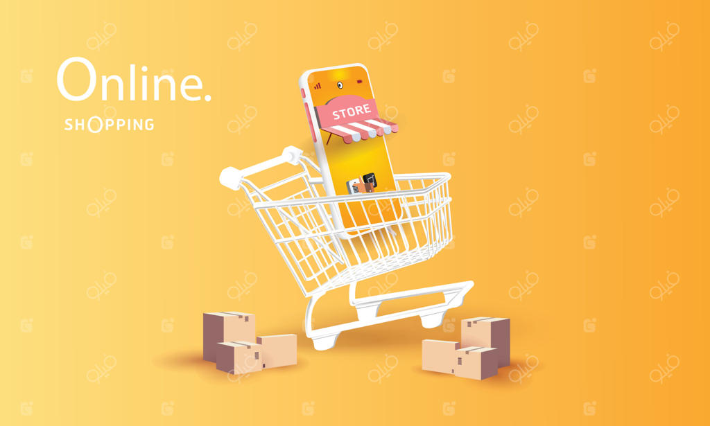 خرید آنلاین با موبایل و تخفیف ویژه خرید جدید روی پس‌زمینه صورتی برای بنر تبلیغاتی بازار و تجارت الکترونیک مخصوص بانوان.