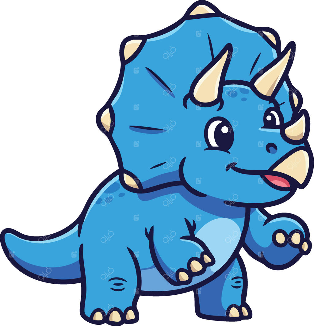 تصویر کارتونی دایناسور سه‌شاخ آبی برای کودکان و محتوای آموزشی