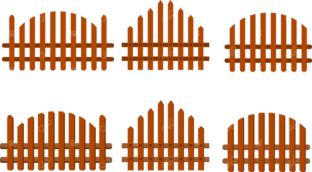 مجموعه آیکون‌های نرده چوبی. آیکون‌های دروازه ورودی. نرده‌های چوبی باغ. بخش نرده‌های تزئینی.