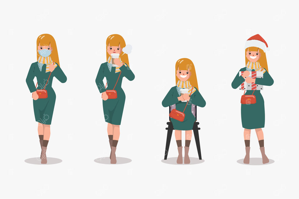 مجموعه شخصیت‌های زن با لباس زمستانی.