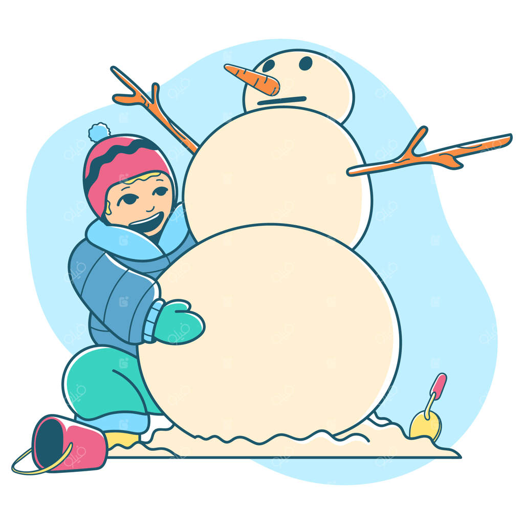 پسر خوشحال در حال ساخت آدم‌برفی به سبک هنر پاپ