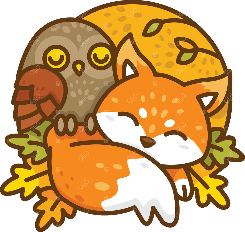 تصویر بامزه کارتون روباه و جغد برای لوگو