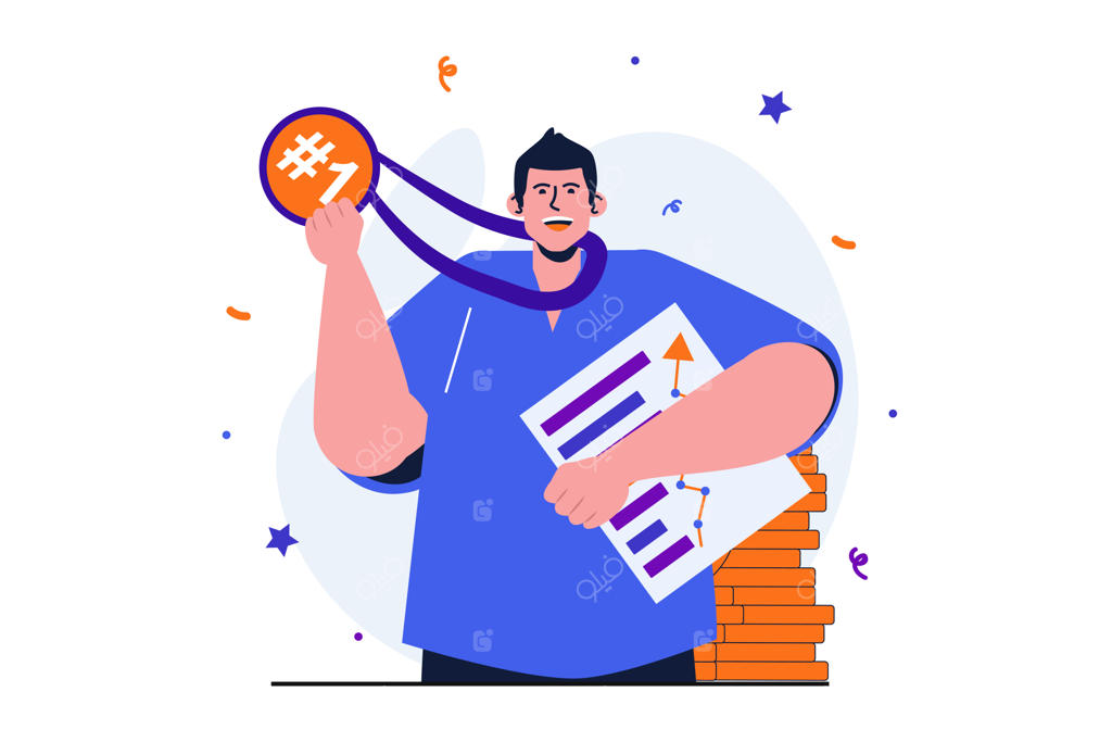 مفهوم مدرن جایزه تجاری برای طراحی بنر وب - مدیر موفق مدال طلا دریافت می‌کند