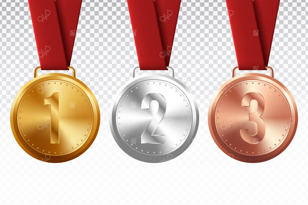 مدال‌های ورزشی: طلا، نقره و برنز با روبان قرمز