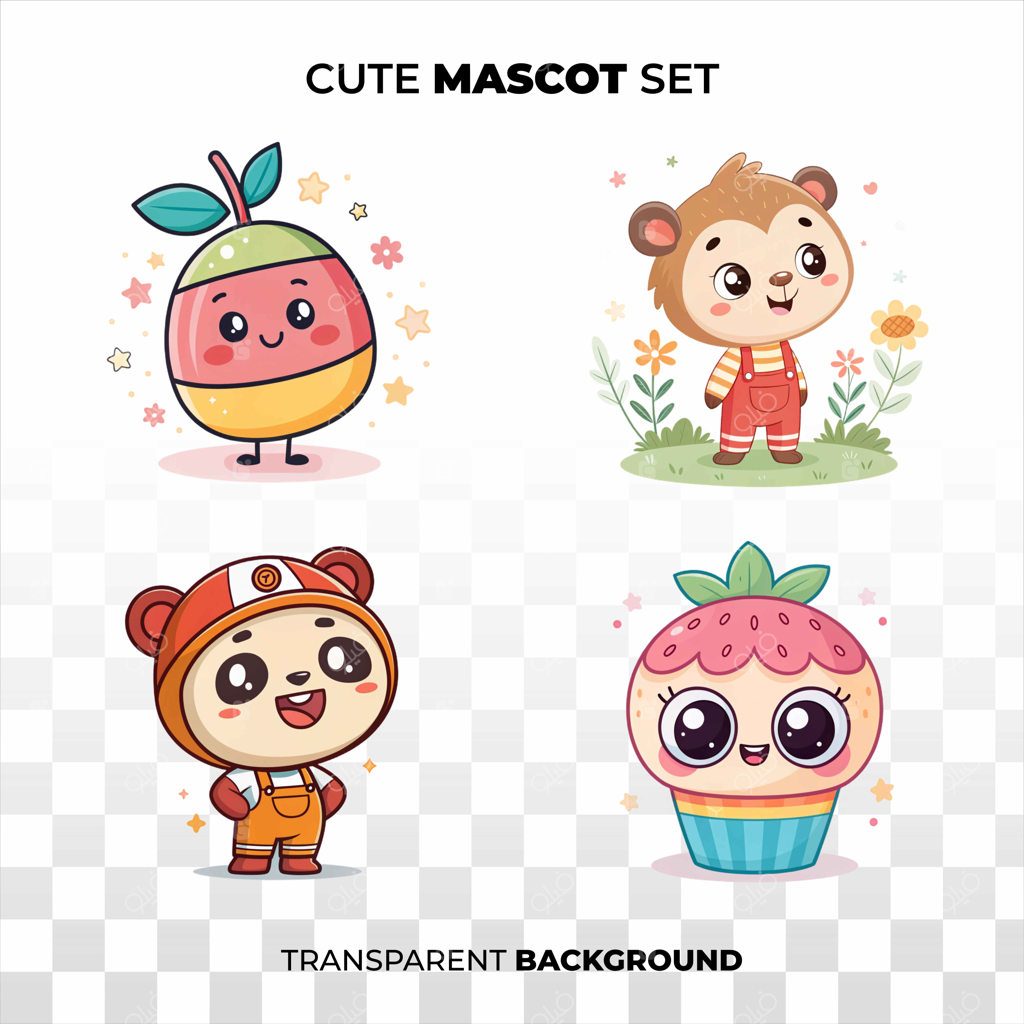 مجموعه شخصیت‌های کارتونی بامزه شامل میوه، خرس و پاندا