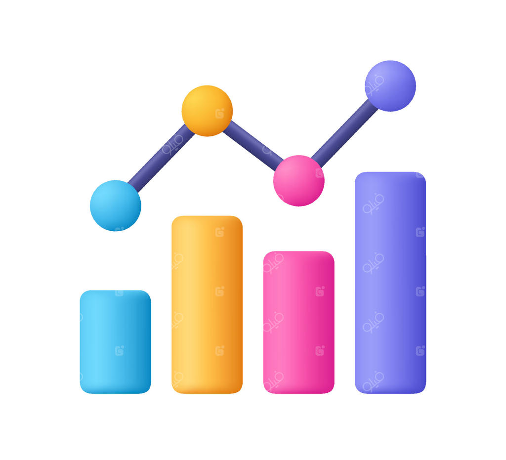 نمودار رشد با ستون‌ها، نمودار تغییرات نزولی و صعودی. بازار سهام، تحلیل داده‌ها و مفهوم کسب‌وکار. آیکون سه‌بعدی با سبک کارتونی و مینیمال.