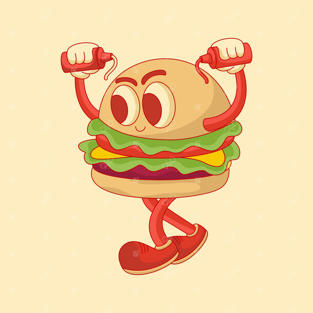 طراحی شخصیت کارتونی برگر - تصویرسازی وکتور