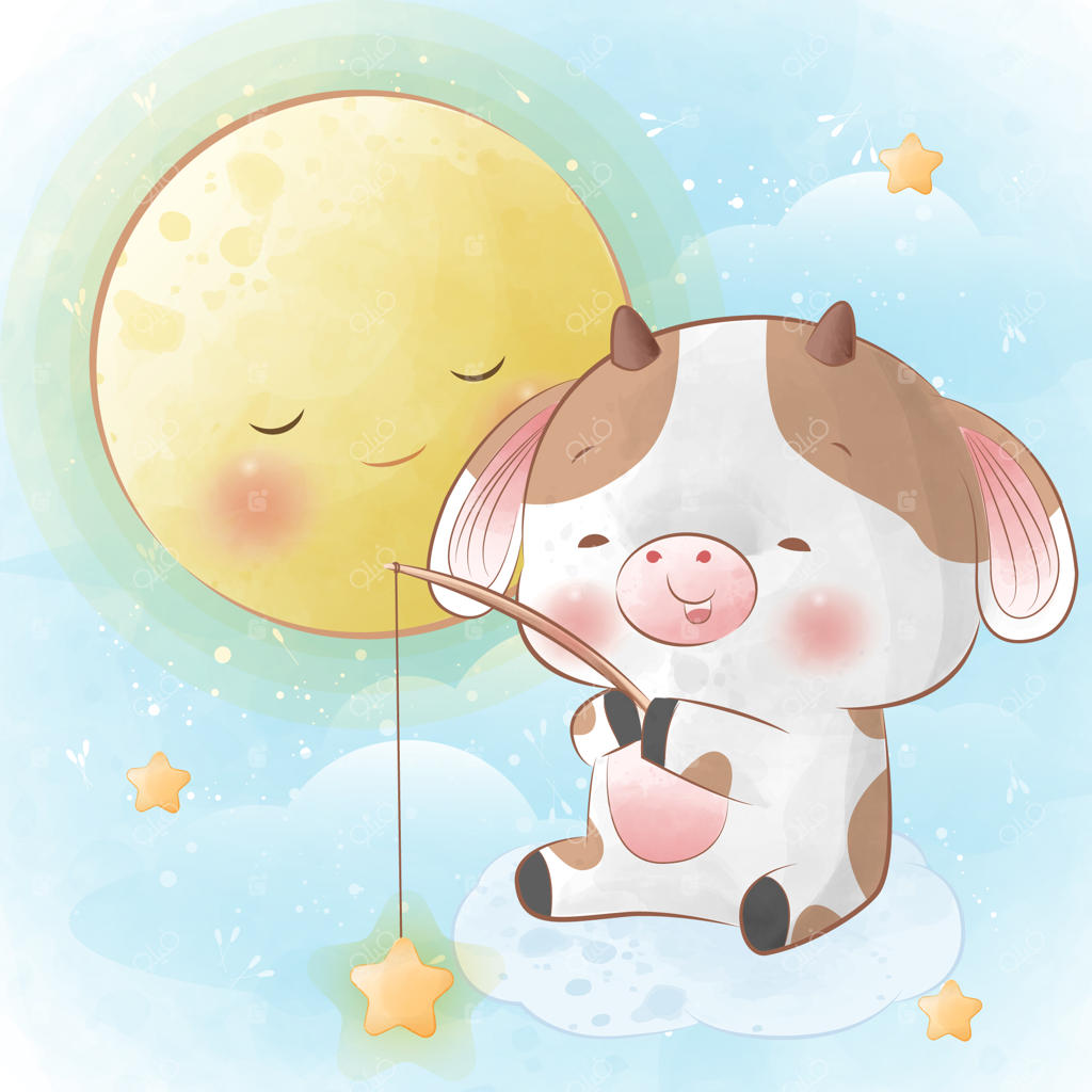 گوساله کوچک روی ابرها نشسته و ستاره می‌گیرد