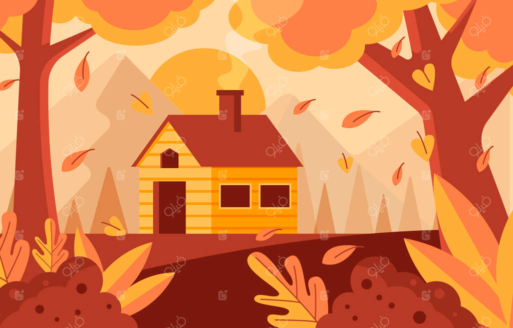 منظره پاییزی کلبه کوهستانی