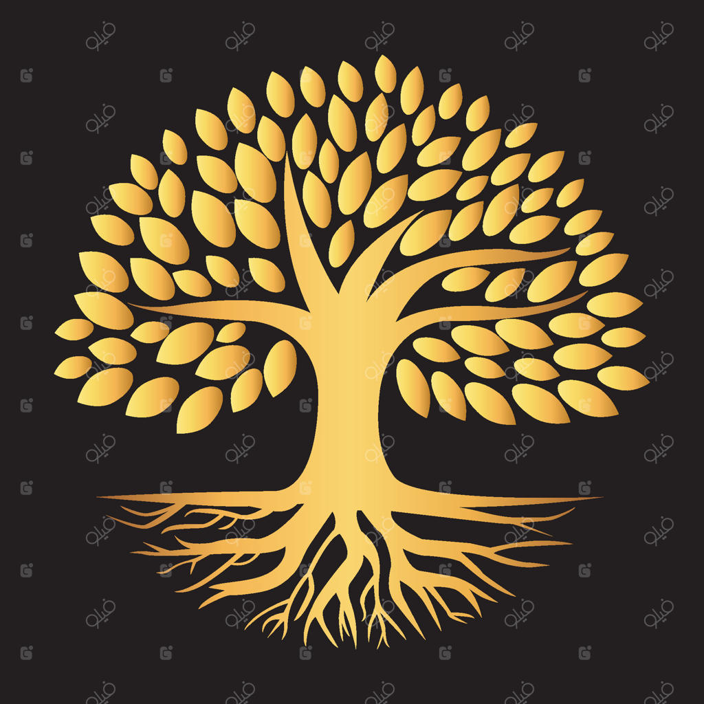 تصویر لوگوی درخت طلایی با ریشه‌ها.