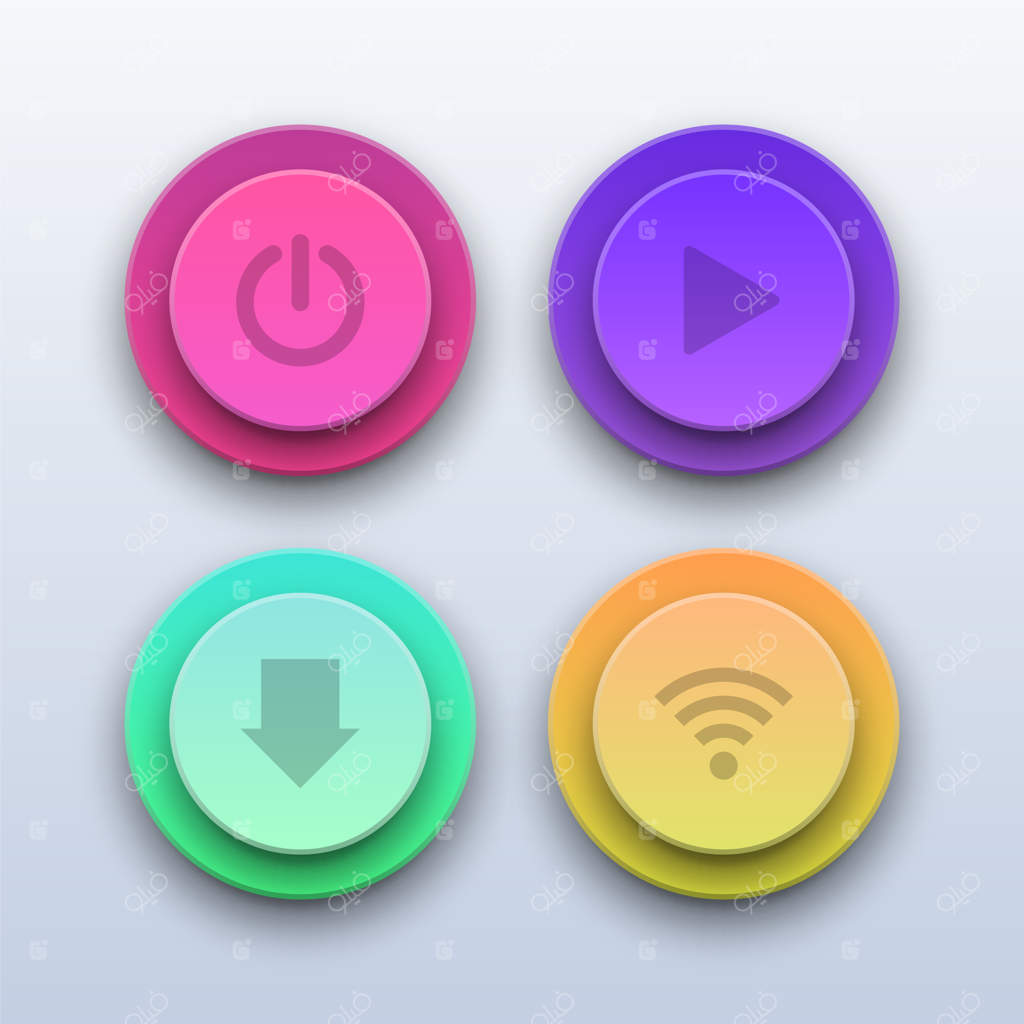 دکمه‌های سه‌بعدی رنگارنگ: دکمه‌های روشن/خاموش، پخش، دانلود و وای‌فای.