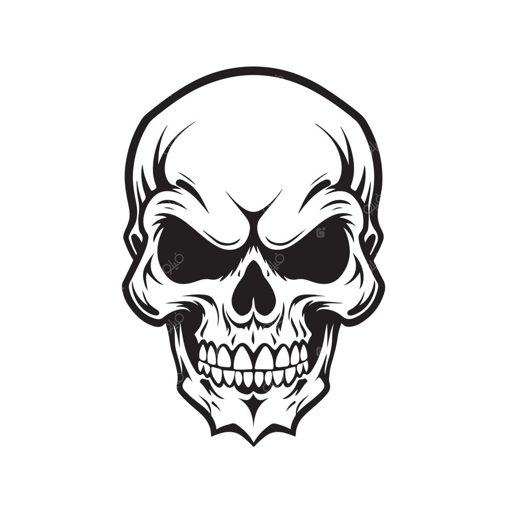 تصویرسازی دستی سیاه و سفید طرح مفهومی لوگوی جمجمه