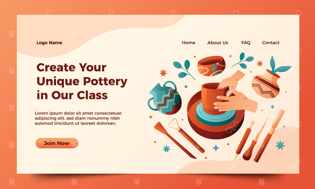 قالب صفحه فرود سفالگری به سبک تخت