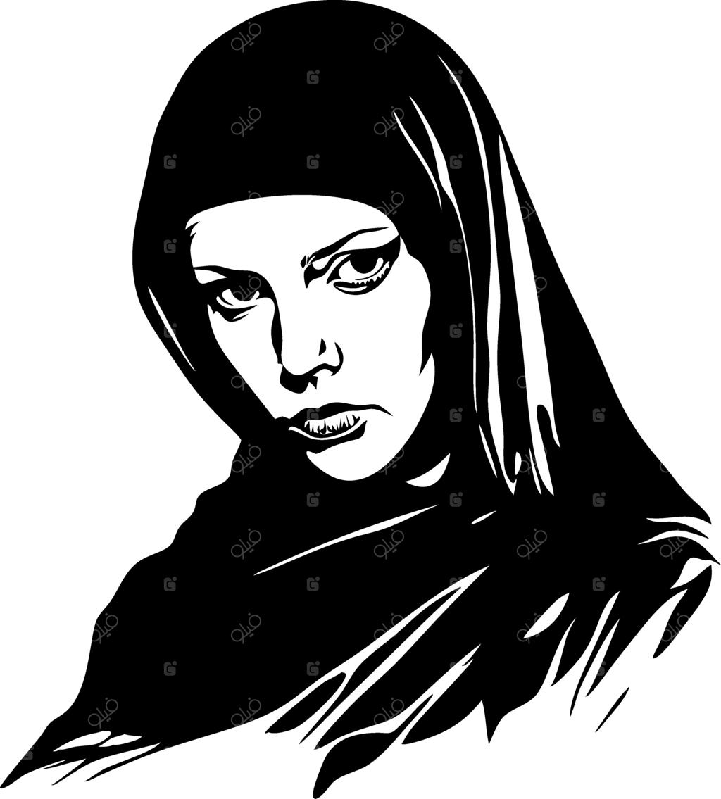تصویرسازی تک‌رنگ از زن محجبه و رازآلود