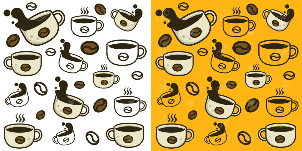 طراحی پترن فنجان قهوه روی پس‌زمینه سفید