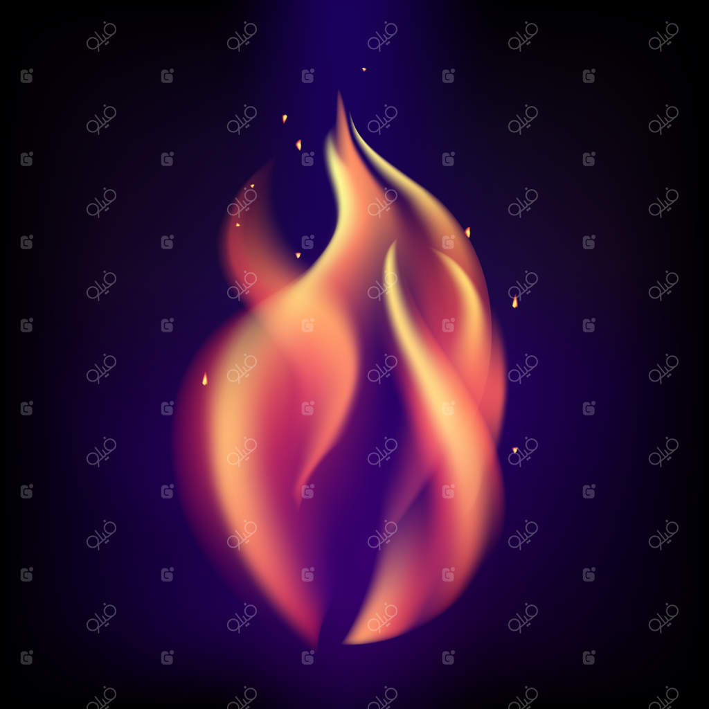 شعله‌های سرخ آتش بر پس‌زمینه سیاه و بنفش