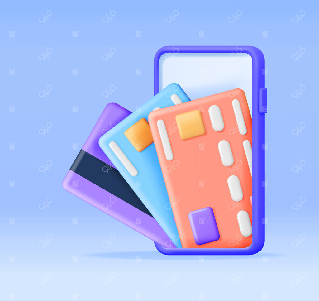 گوشی هوشمند سه‌بعدی با کارت بانکی روی صفحه نمایش