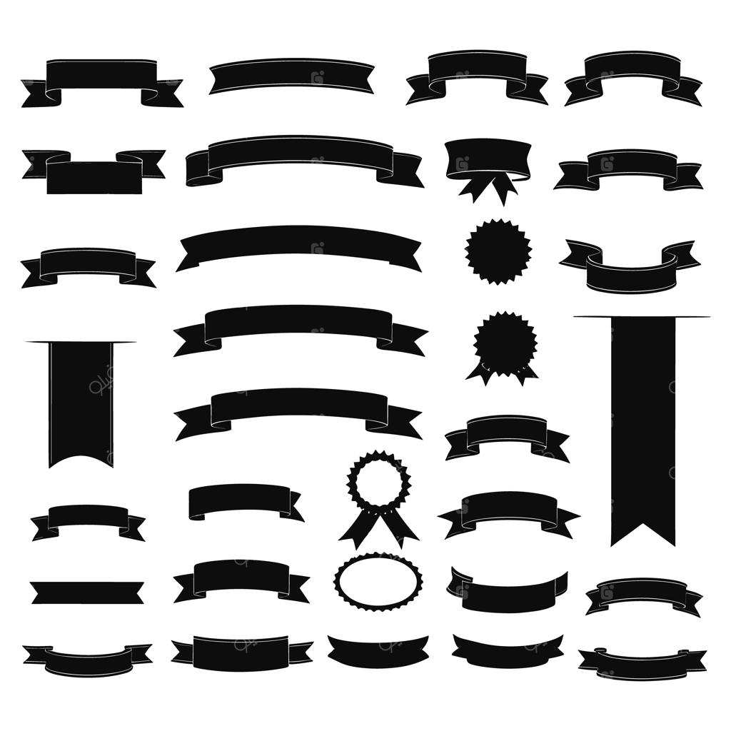 مجموعه وکتور سیلوئت بنر و روبان‌های مشکی