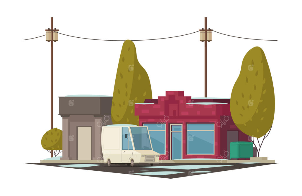 ترکیب طراحی خانه با منظره بیرونی شامل درختان و تصویر نمای خانه - برداشتی از تصویرسازی وکتور