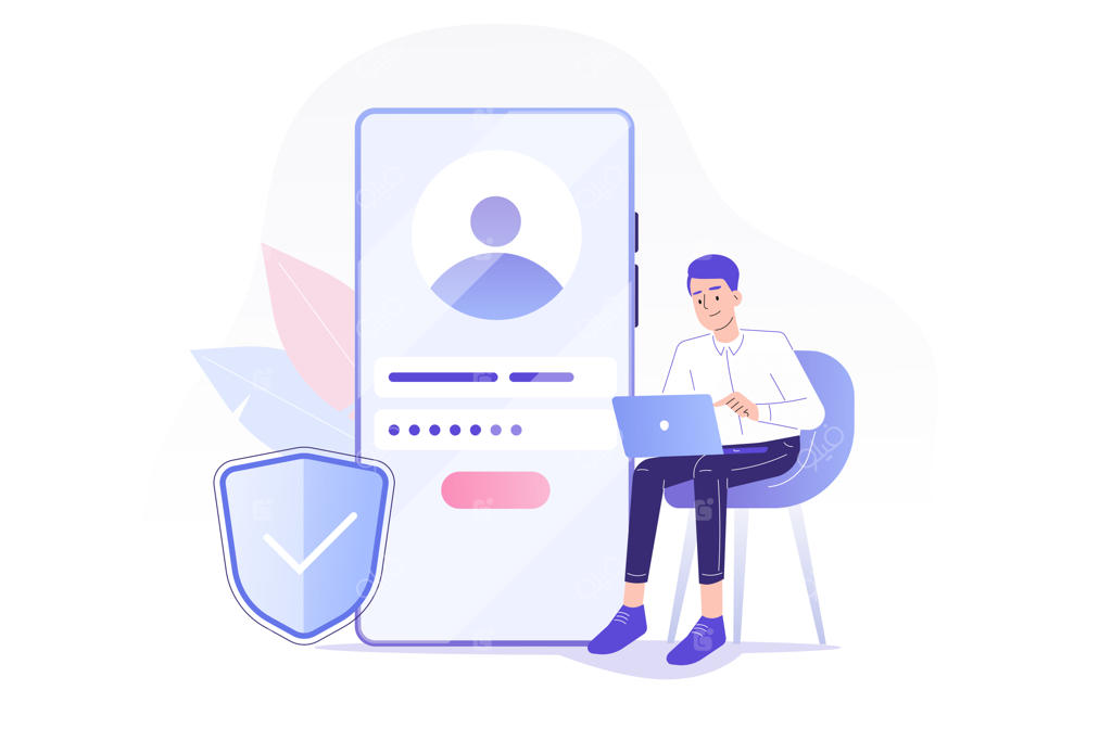 ثبت نام و نام‌نویسی آنلاین با مرد نشسته در کنار گوشی هوشمند