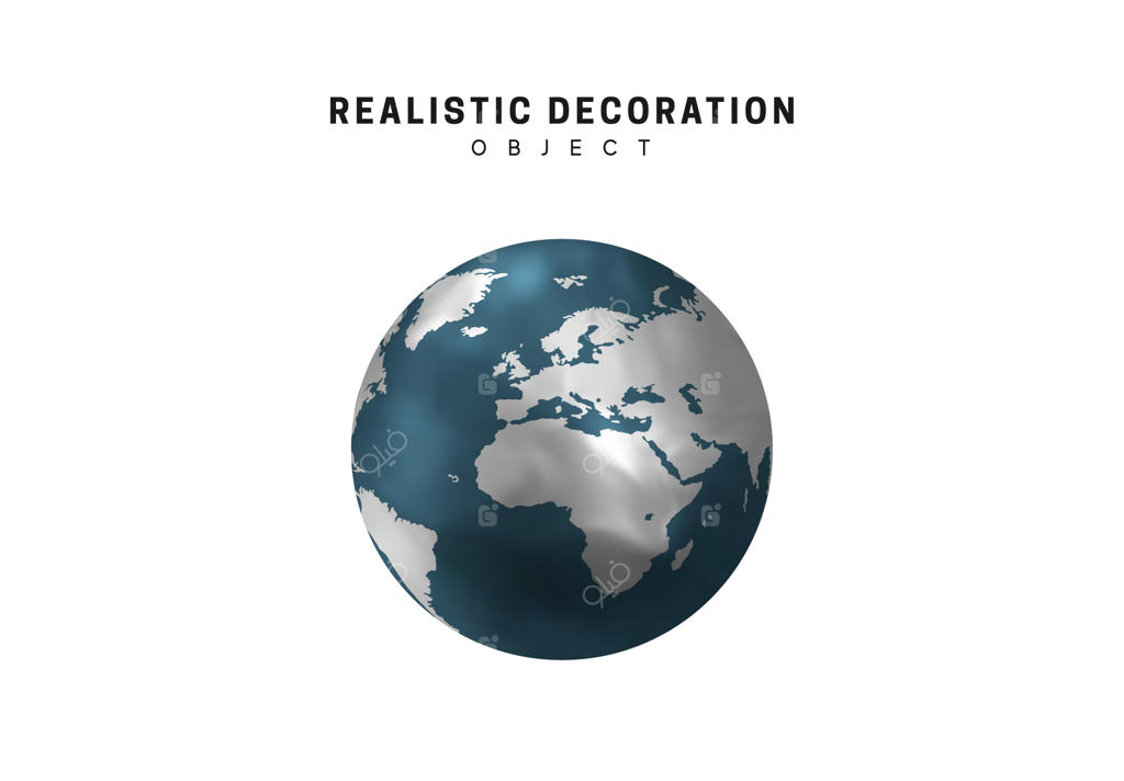 سیاره زمین با جزئیات سه‌بعدی و واقع‌گرایانه بر روی پس‌زمینه سفید - تصویر وکتور